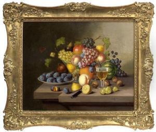 Obststilleben Auf Einem Steinpodest Oil Painting by Georg (Johann G.) Seitz