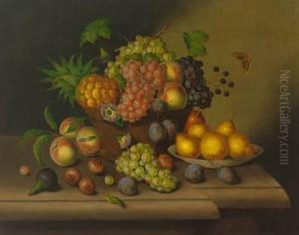 Fruchtestilleben Mit Insekt Oil Painting by Georg (Johann G.) Seitz