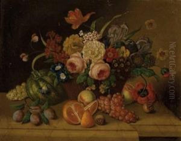 Stillleben Mit Blumenkorb Undfruchten Oil Painting by Georg (Johann G.) Seitz