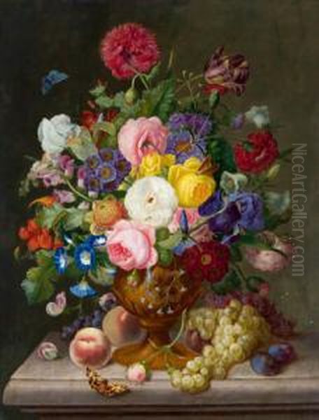 Blumenstillleben Mit Weintrauben Oil Painting by Georg (Johann G.) Seitz