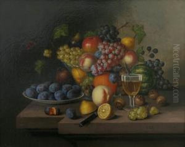 Still-life With Fruit And A Glass Oil Painting by Georg (Johann G.) Seitz