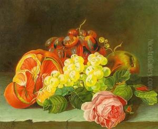 Fruchtestilleben Mit Rose Oil Painting by Georg (Johann G.) Seitz