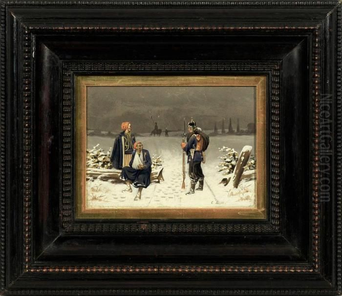 Deutscher Infanterist Mitgefangenen Chasseurs D'afrique Inwinterlandschaft Oil Painting by Christian I Sell