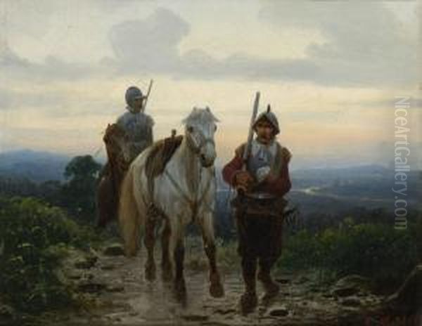 Zwei Heimkehrende Landsknechte In
 Der Abenddammerung. Oil Painting by Christian I Sell
