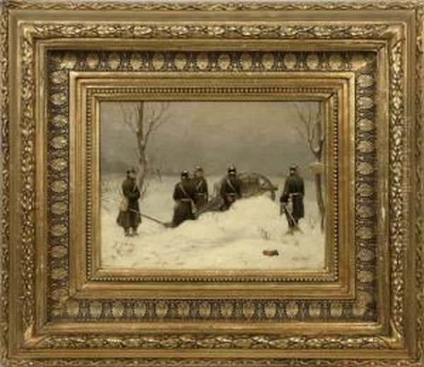Blick Auf Eine Gruppe Von 
Artillerie-soldaten An Einem Kleinen Hinterlader-geschutz. In Seiner 
Feinmalerischen Auffassung Typisches Werk Des Bedeutenden Dusseldorfer 
Militarmalers, Der Bei Theodor Hildebrand Und Wilhelm Schadow 
Ausgebildet, Bevorz Oil Painting by Christian I Sell