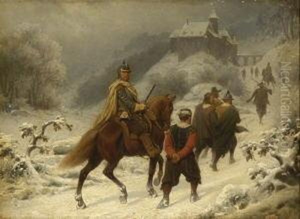 Krieger Mit Gefangenen Auf Dem Weg
 Zu Einer Burg Oil Painting by Christian I Sell