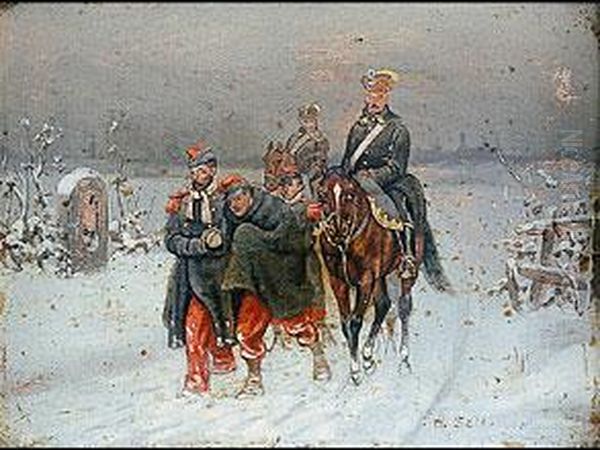 Zwei Deutsche Kavalleristen Oil Painting by Christian I Sell