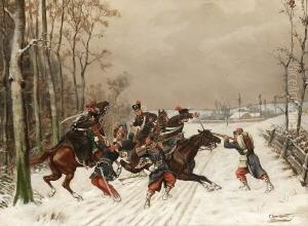 Szene Aus Dem
 Deutsch-franzosischen Krieg 1870/71. Oil Painting by Christian Ii Sell