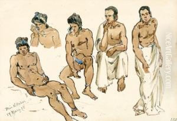 Studie Von Funf Mannern Oil Painting by Josef Selleny