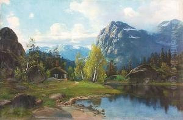 Tommerhytte I Fjellandskap 1899 1899 Oil Painting by Conrad Selmyhr