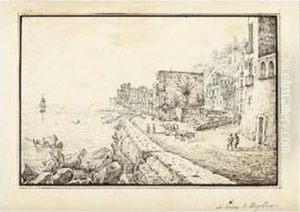 Vue De Mergellina, Pres De 
Naples [, View Of The Neapolitan Coasts : La Palma Di Margellina, Black 
And Brown Ink ] Oil Painting by Antonio Senape