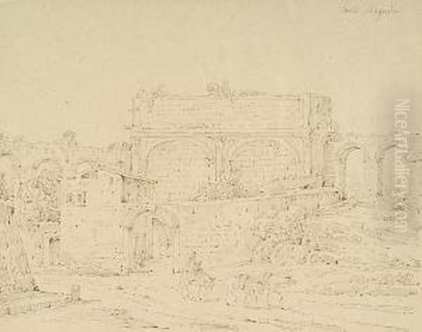 The Tomb Of Cecelia Matella, Appian Way; Porta Maggiore, Rome, A Pair Oil Painting by Antonio Senape