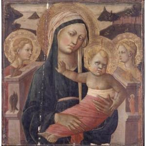 Madonna And Child Enthroned, 
Flanked By Two Female Saints And The Symbols Of The Four Evangelists Oil Painting by Giovanni di ser Giovanni Guidi (see Scheggia)