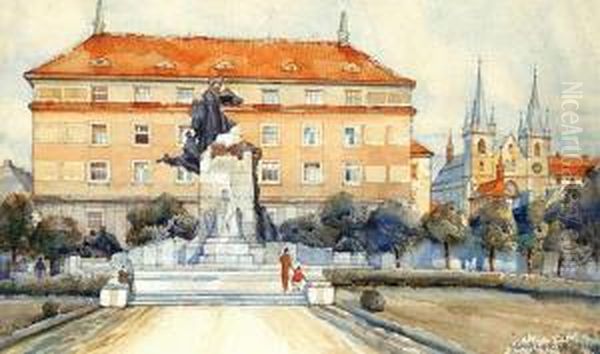 Palacky's Memorial In Prague Oil Painting by Jaroslav Setelik
