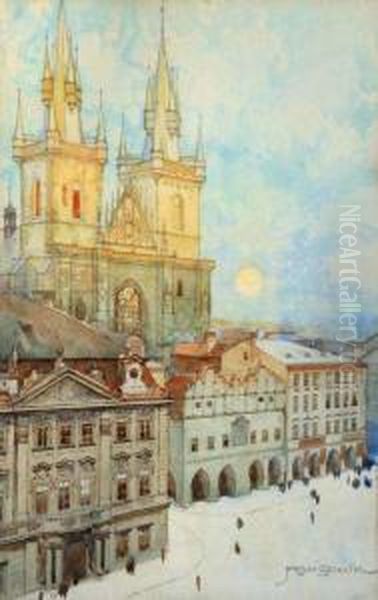 Oldtown Square In Prague Oil Painting by Jaroslav Setelik
