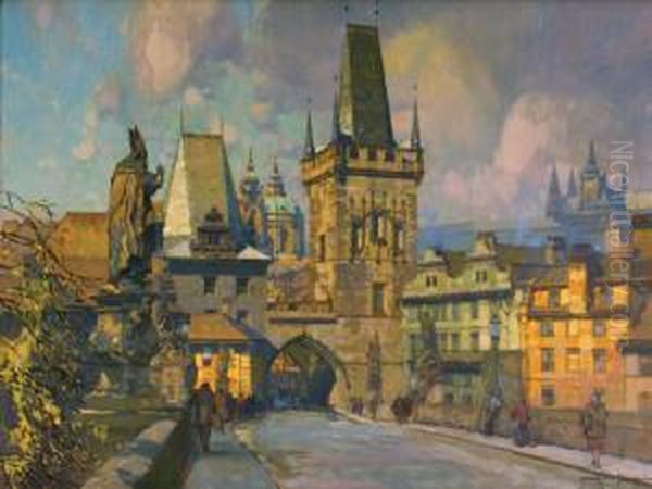 Bridge In Prague Oil Painting by Jaroslav Setelik