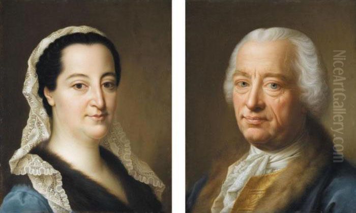 Portrait Of Baron Francois 
Joseph De Toussainet (1689-1762) And His Wife Charlotte (b.1720) Oil Painting by Christian Seybold