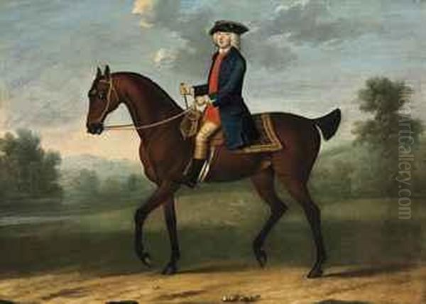 Equestrian Portrait Of A 
Gentleman, Possibly William, 2nd Duke Ofportland (1708-1762), In A 
Landscape Oil Painting by James Seymour