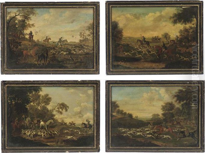 Breaking Cover; On The Scent; 
The Chase; And The Death Threeexamples With Inscribed Labels To The 
Reverse 'bought At Lorddownes Sale Bingley Hall Market Harbro'/sept. 3. 
1924' Oil Painting by James Seymour
