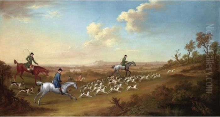 Sir William Jolliffe And His 
Huntsmen Following Hounds Towards A Covert, A Country House Beyond Oil Painting by James Seymour