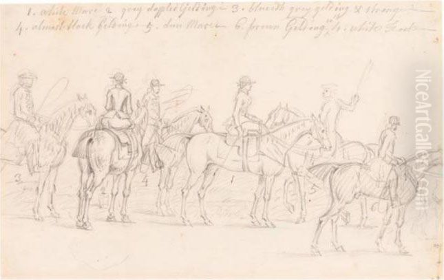 Study Of Horses At A Meet Oil Painting by James Seymour