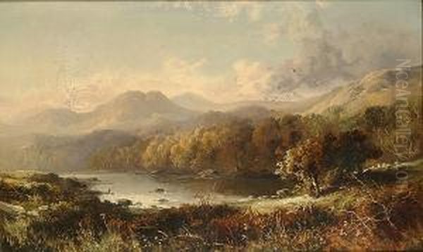 A Figure Fishing A Lake In An Extensive Country Landscape Oil Painting by Thomas, of Pall Mall Butler
