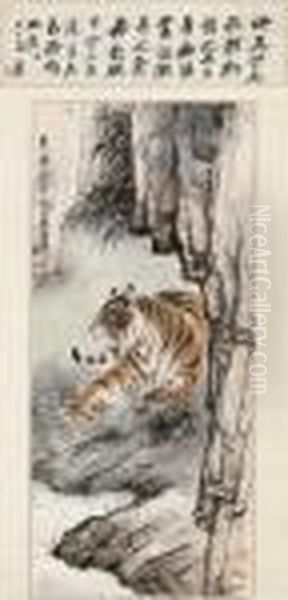 Tiger Oil Painting by Zhang Shanzi