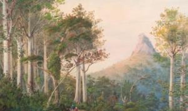 Among The Kauri, Castle Rock,1884 Oil Painting by Alfred Sharpe