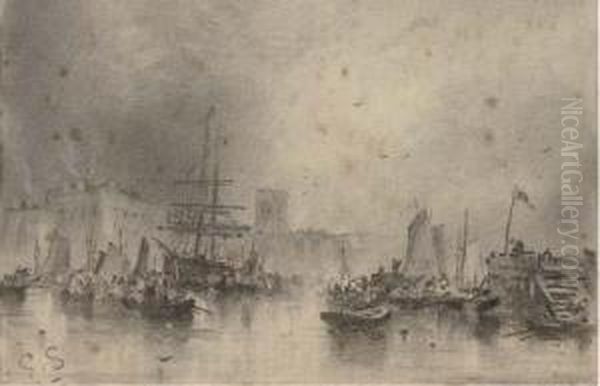 A Bustling Port Oil Painting by George Sheffield