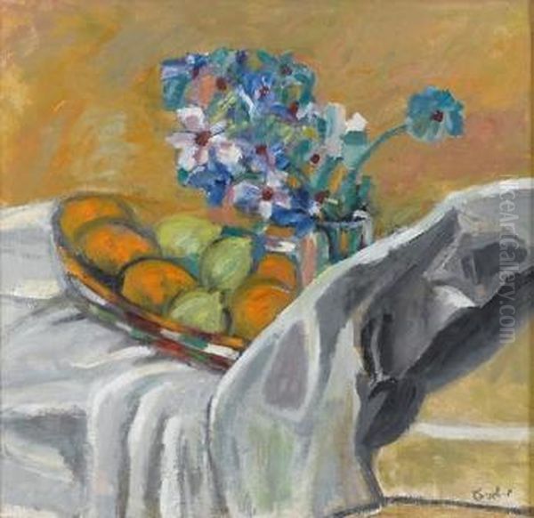Still Life And Flowers Oil Painting by Menachem Schmidt Shemi