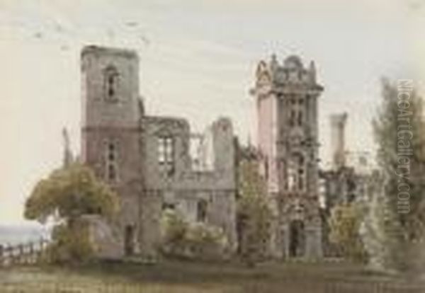 A Ruined Manor House (illustrated); And A Country Church Oil Painting by George Shepherd