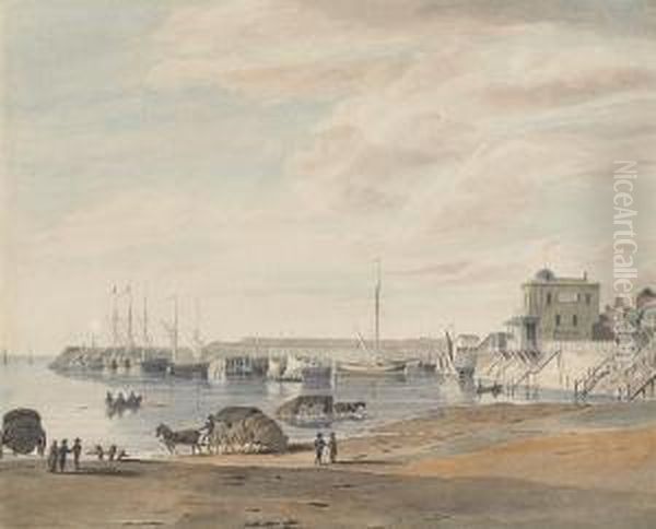 Margate, Kent From The Bathing 
Place, Showing Garner's Circulating Library In The Distance Oil Painting by George Shepherd