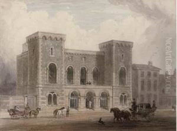 A Coach And Horses Before A Town House Oil Painting by George Shepherd