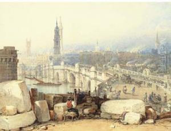 Old London Bridge Oil Painting by George Shepherd