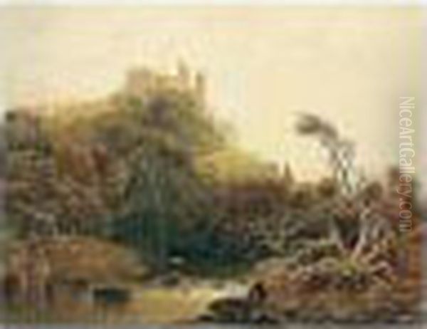 View On The River Dart By Berry Pomeroy Castle, South Devon Oil Painting by George Shepherd