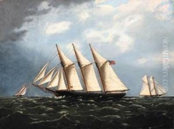 Three Masted Schooner Sailing Through A New York Yacht Clubrace
Oil On Canvas Oil Painting by Warren W. Sheppard