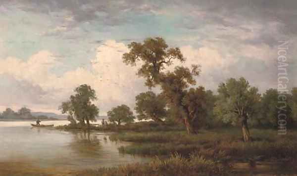 On the river at dusk Oil Painting by Wilhelm Erhardt