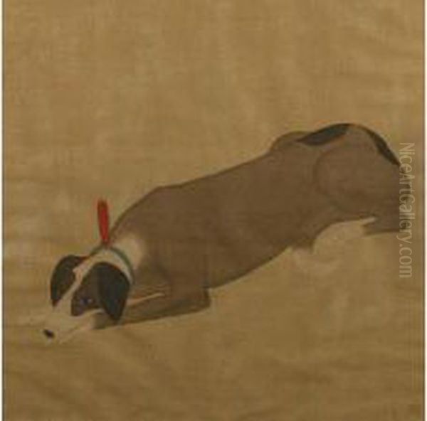 A Recumbent Western Dog Resting
Head On Front Paws, Oil Painting by Lang Shih-Ning