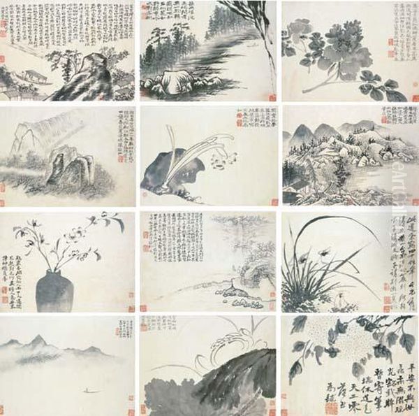 Landscapes And Flowers Oil Painting by Shitao Daoji