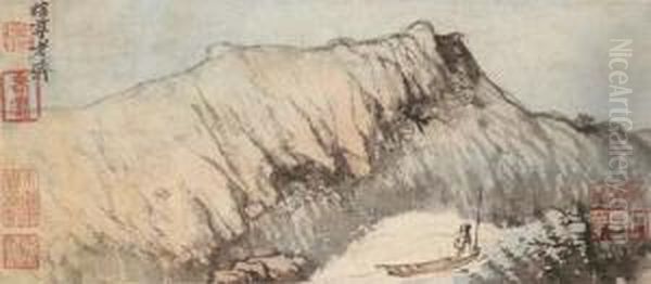 Looking At The Hills Oil Painting by Shitao Daoji