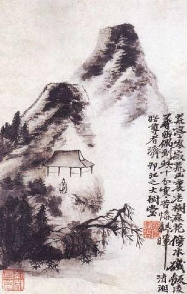 Alone In Quiet Mountain Oil Painting by Shitao Daoji