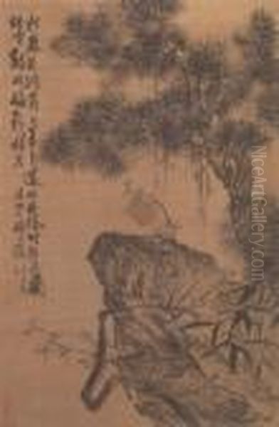 Pine, Bamboo And Plum Blossoms Oil Painting by Shitao Daoji