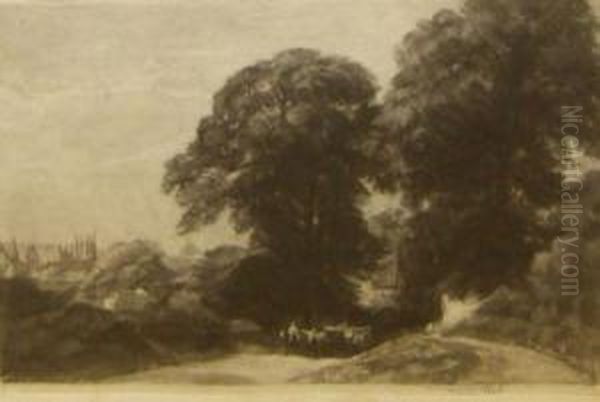 Figures 
Horse And Cart In A Country Lane Oil Painting by Frank Short