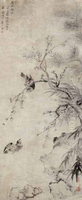 Bird And Plum Blossoms Oil Painting by Yun Shouping