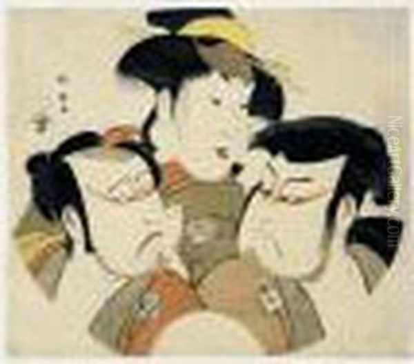 Portrait En Buste Des Acteurs 
Sakata Hangoro Iii, Segawa Kikunojo Iii Et Ichikawa Yaozo Iii Oil Painting by Katsukawa Shunei