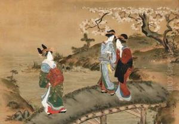 Parody With Courtesans Of The 'three Laughers Of Tigervalley' Oil Painting by Katsukawa Shunko