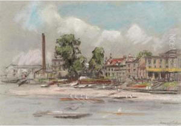 Chiswick Mall, Yellow Pub; Ken 
Bridge From The Strand On The Green; Strand On The Green, Low Tide; Old 
Mall Houses, Strand Green Oil Painting by Bernard Sickert