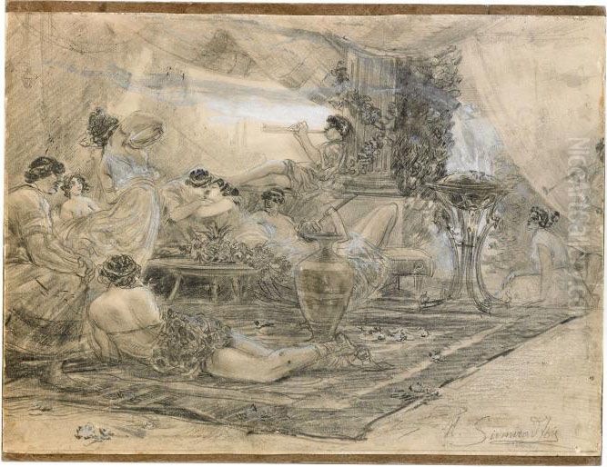 Orgy Oil Painting by Henrik Ippolipovich Semiradskii