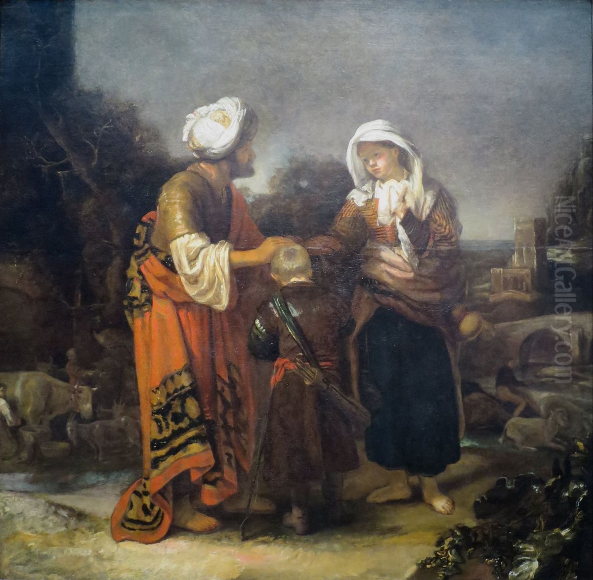 Hagar and Ishmael Taking Leave of Abraham Oil Painting by Barent Fabritius