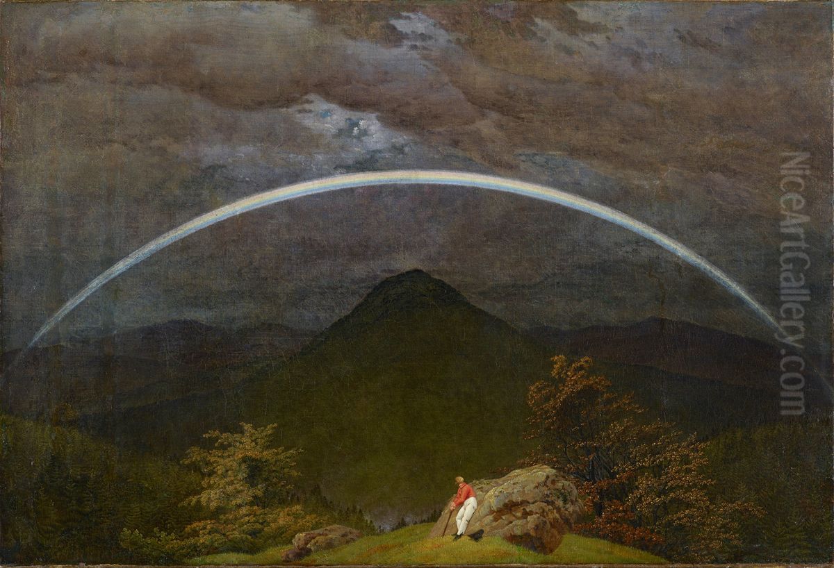 Mountain Landscape with Rainbow Oil Painting by Caspar David Friedrich